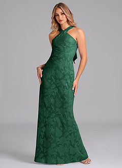 Azazie Doretta Bridesmaid Dresses Dark Green Mermaid Pleated Floral Burnout Dress image5