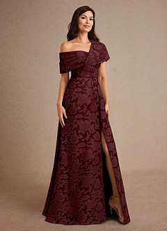 Azazie Milton Mother of the Bride Dresses Cabernet A-Line Pleated Floral Burnout Dress image5