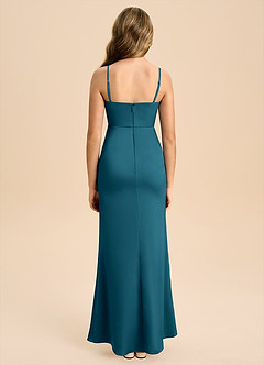 Azazie Buzzy Junior Robe Fourreau en Satin extensible Plissée Bleu Encre image2