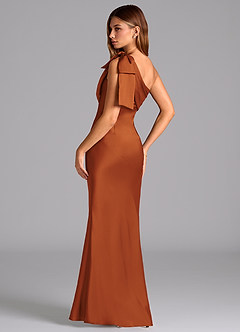 Azazie Yuanna Vestidos de damas de honor Vestido de Canela de Satén Elástico de Corte Sirena con Hombro unilateral image6