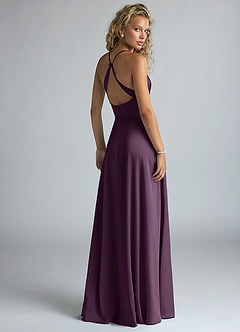Azazie Davis Bridesmaid Dresses Plum A-Line Pleated Stretch Satin Dress image3