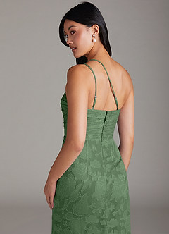 Azazie Eren Bridesmaid Dresses Eucalyptus Sheath One Shoulder Floral Burnout Dress image6