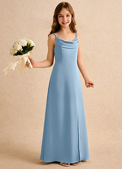 Azazie Shira Girls Formal Flower Girl Dresses Powder Blue A-Line Pleated Stretch Satin Dress image4