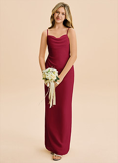 Azazie Mai Junior Burgundy Sheath Pleated Chiffon Dress image4