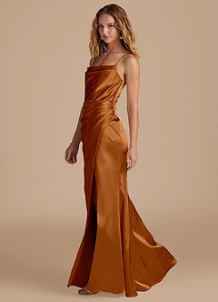 Azazie Marzia Vestidos de damas de honor Vestido de Cobre de Satén Metálico de Corte Sirena con Plisado image2