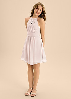 Azazie Bonnie Junior Rose Petal A-Line Pleated Chiffon Dress image4