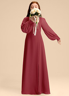 Azazie Bondi Junior Pomegranate A-Line Blouson Chiffon Dress image1