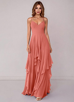 Azazie Zaina Brautjungfernkleider A-Linie Chiffon Kleid Lachsrosa image4