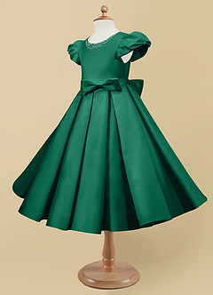 Azazie Jewel Flower Girl Dresses Emerald Ball-Gown Pleated Matte Satin Dress image6