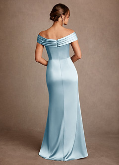 Azazie Bedford Mother of the Bride Dresses Sky Blue Sheath Pleated Stretch Satin Dress image3