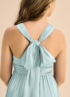Azazie Jaylah Junior Mist A-Line Pleated Stretch Satin Dress image7