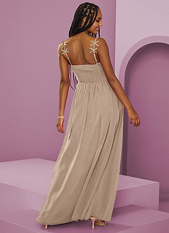 Barbie ♥ Azazie Abiti da Damigella Abito A-Line in Chiffon Plissettato Taupe image10