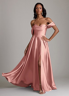 Azazie Loisa Abiti da Damigella Abito A-Line in Raso Elasticizzato a Spalla Scoperta Rosetta image1