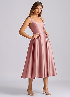 Azazie Amalie Bridesmaid Dresses Dusty Rose A-Line Pleated Stretch Satin Dress image4
