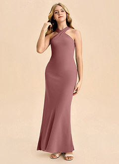 Azazie Doretta Junior Robe Fourreau en Mousseline de soie Plissée Rose Du Désert image3