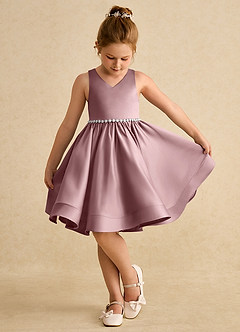Azazie Julietta Flower Girl Dresses Dusty Rose Ball-Gown Convertible Tulle Dress image4