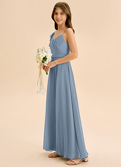 Azazie Kelsea Junior Vestido de Azul Polvoriento de Gasa de Corte en A con Volante image4