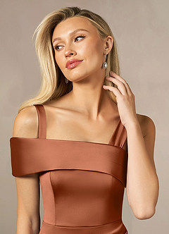 Azazie Laramie Mother of the Bride Dresses Copper Mermaid Pleated Stretch Satin Dress image5