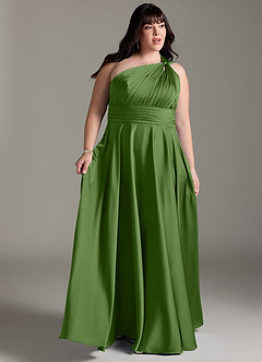 Azazie Charlize Robes de demoiselle d'honneur Robe Trapèze en Satin extensible Une épaule Basilic image11