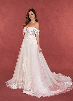 Azazie Evergarden Wedding Dresses Diamond White Champagne A-Line Sequins Tulle Dress image5