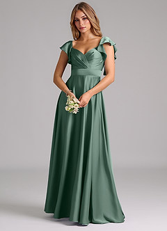 Azazie Leilani Bridesmaid Dresses Eucalyptus A-Line Ruched Stretch Satin Dress image7