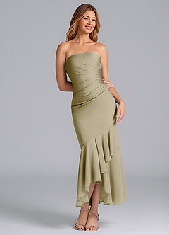Azazie Danie Bridesmaid Dresses Moss Green Sheath Strapless Chiffon Dress image1