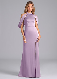 Azazie Bonny Brautjungfernkleider Meerjungfrau-Linie Schulterfrei Stretch-Satin Kleid Frostiges Flieder image1