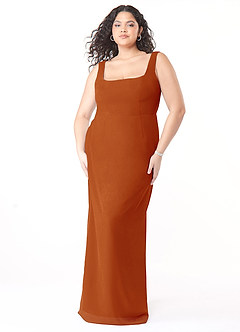 Azazie Flori Jurken voor bruidsmeisjes Jurk van Chiffon met Kolom Vierkante halslijn Paprika image9
