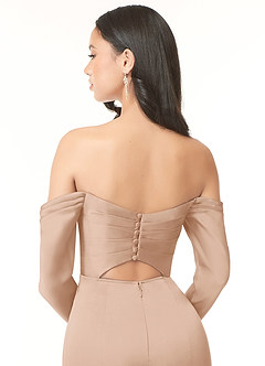 Azazie Hallie Bridesmaid Dresses English Rose Sheath Off-The-Shoulder Long Sleeve Stretch Satin Convertible Dress image7