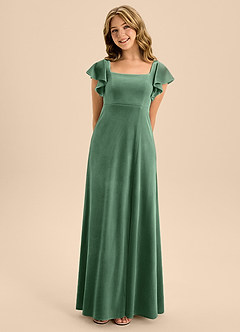 Azazie Bondi Junior Eucalyptus A-Line Bow Velvet Dress image4