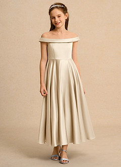 Azazie Teeny Girls Formal Sukienki dla dziewczynek sypiących kwiaty Linia A Pofałdowany Matowy satynowy Długość kostki Sukienka image6