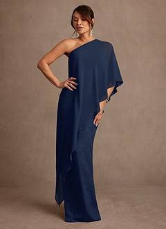 Azazie Wilma Mère de la mariée Robes Robe Fourreau en Blumen-Burnout Une épaule Bleu Marine Foncé image3