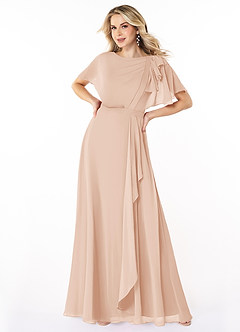 Azazie Aaliyah Bescheiden Bruidsmeisjekleding A-Lijn Bocht Gevouwen Chiffon Vloerlengte Jurk image1