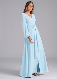 Azazie Omari Bridesmaid Dresses Sky Blue A-Line Long Sleeve Chiffon Dress image5