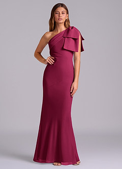 Azazie Yuanna Bridesmaid Dresses Burgundy Mermaid One Shoulder Chiffon Dress image1