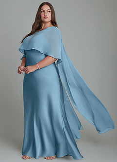 Azazie Stefania Jurken voor bruidsmeisjes Jurk van Stretch Satijn met A-lijn Staal Blauw image10
