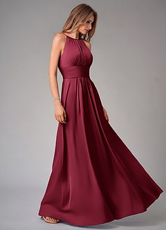 Azazie Bonnie Brautjungfernkleider A-Linie Plissee Stretch-Satin Kleid Burgunderrot image4