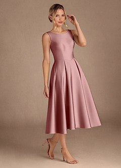 Azazie Fulton Mother of the Bride Dresses Dusty Rose A-Line Pleated Stretch Satin Dress image2