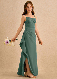 Azazie Cannoli Girls Formal Flower Girl Dresses Sea Moss A-Line Pleated Chiffon Dress image1
