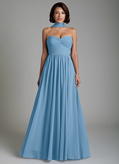 Azazie Petra Bridesmaid Dresses Steel Blue A-Line Corset Chiffon Dress image7