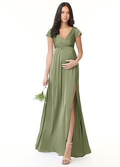 Azazie Allessia vestidos de dama de honor de maternidad Vestido Línea A Plisado Largo hasta el suelo Satén Elástico image1