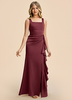 Azazie Adrienne Junior Merlot Sheath Pleated Stretch Satin Dress image6
