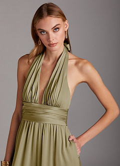 Azazie Oli Robes de demoiselle d'honneur Combinaison en Satin extensible Plissée Vert Mousse image6