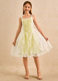 Azazie Cubbie Girls Formal Blumenmädchenkleider A-Linie Spitze Kleid Kanarienvogel image4