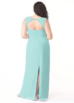 Azazie Flori Robes de demoiselle d'honneur Robe Fourreau en Mousseline de soie Col Carré Aqua image8