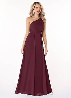 Azazie Dallas Bridesmaid Dresses Cabernet A-Line One Shoulder Chiffon Dress image3
