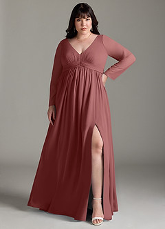 Azazie Teton Brautjungfernkleider für Schwangere A-Linie Langarm Chiffon Bodenlänge Kleid image7