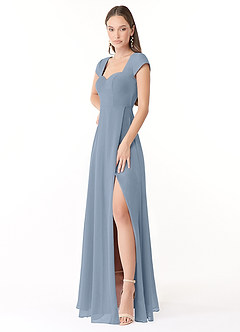 Azazie Hainsly Robes de demoiselle d'honneur Robe Trapèze en Mousseline de soie Encolure en Forme de Cœur Bleu Poussiéreux image3
