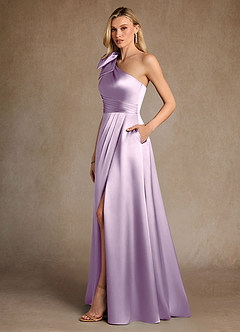 Azazie Easton Mother of the Bride Dresses Frosted Lilac A-Line One Shoulder Stretch Satin Dress image2