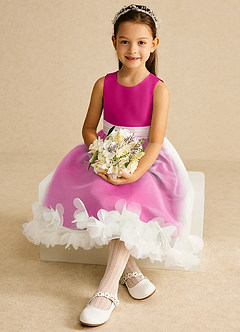 Azazie Stardust Flower Girl Dresses Fuchsia A-Line Sleeveless Organza Dress image2